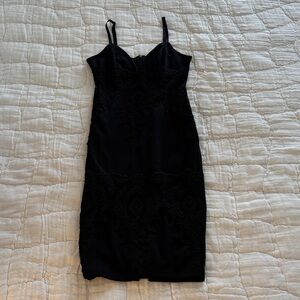 Lulu's Black Midi Dress with Lace Detail